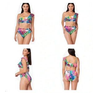 Bleu Rod Beattie On A Brighter Note Ruffle One Shoulder Top Sz 6 Bottom Sz 8